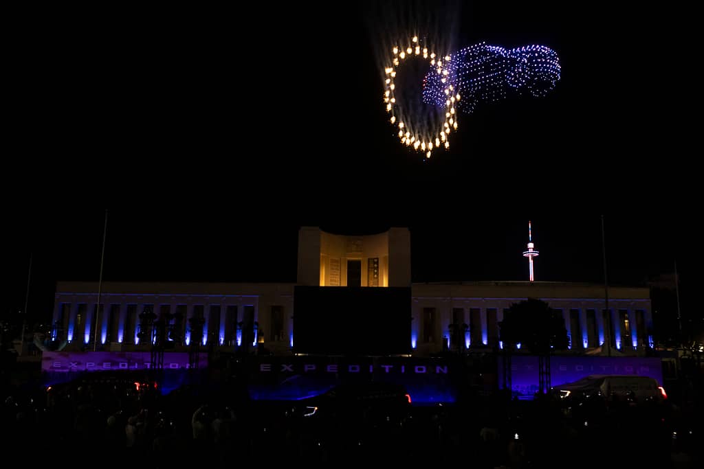 drones in the night sky
